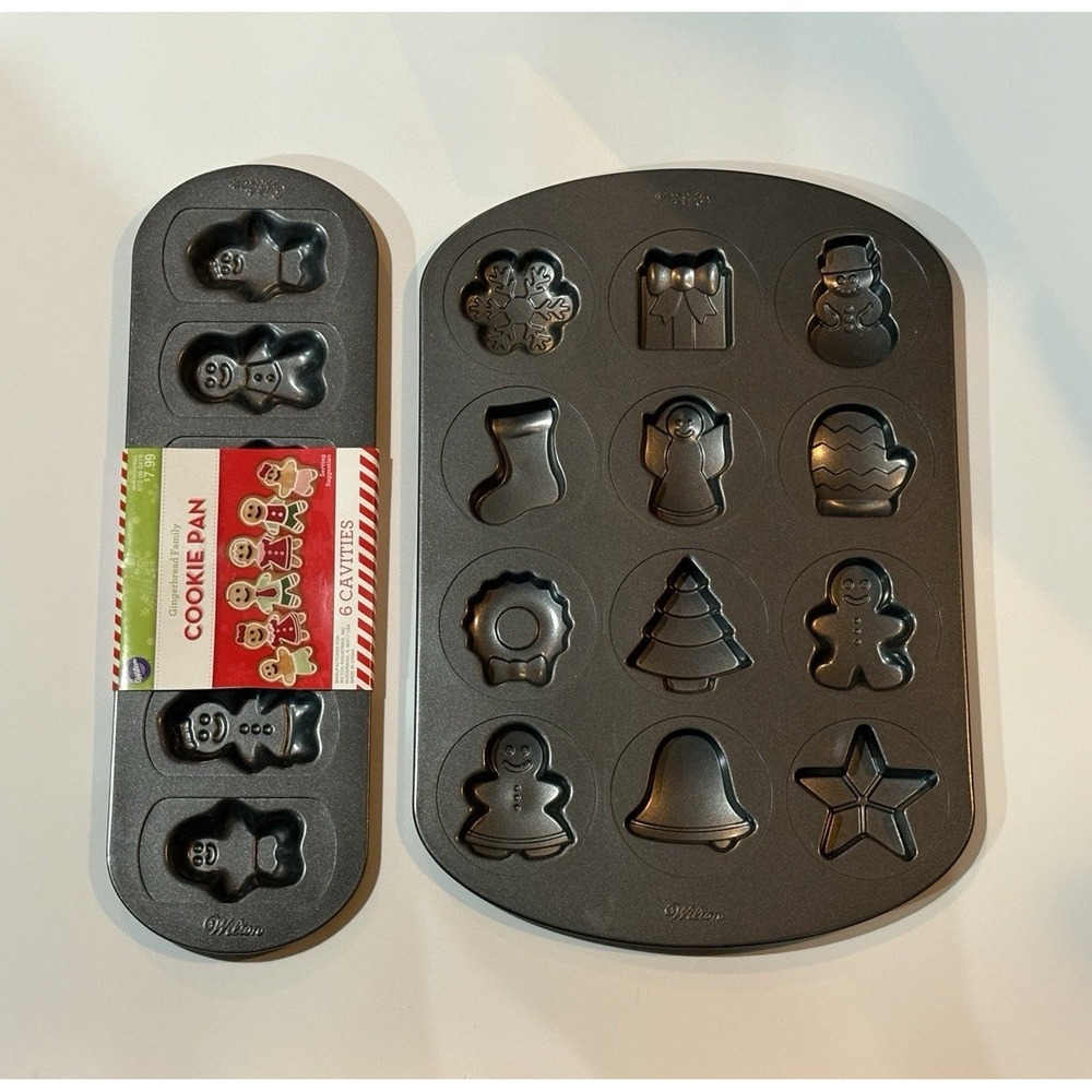 Wilton Non-Stick Gray Christmas Cookie Pan Set